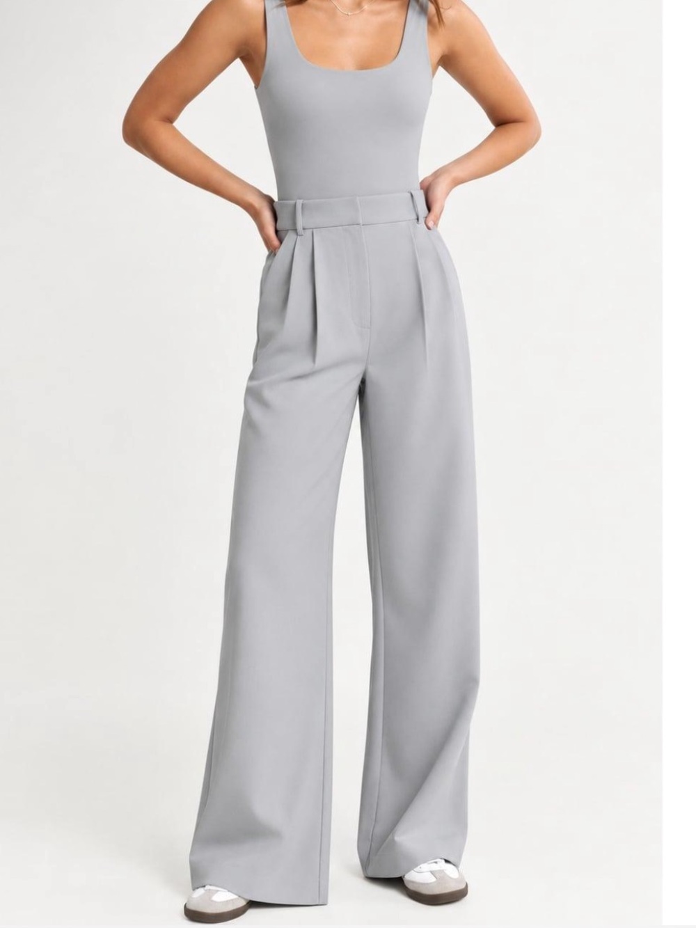 Abercrombie and Fitch High-Waist Wide Leg Trousers - Light Gray Size: 29
